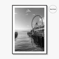 Seattle Black and White Fine Art Photo Print, Great Wheel Poster