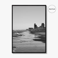 South Padre Island Black and White Fine Art Photo Print, Texas Shoreline Hotels Poster