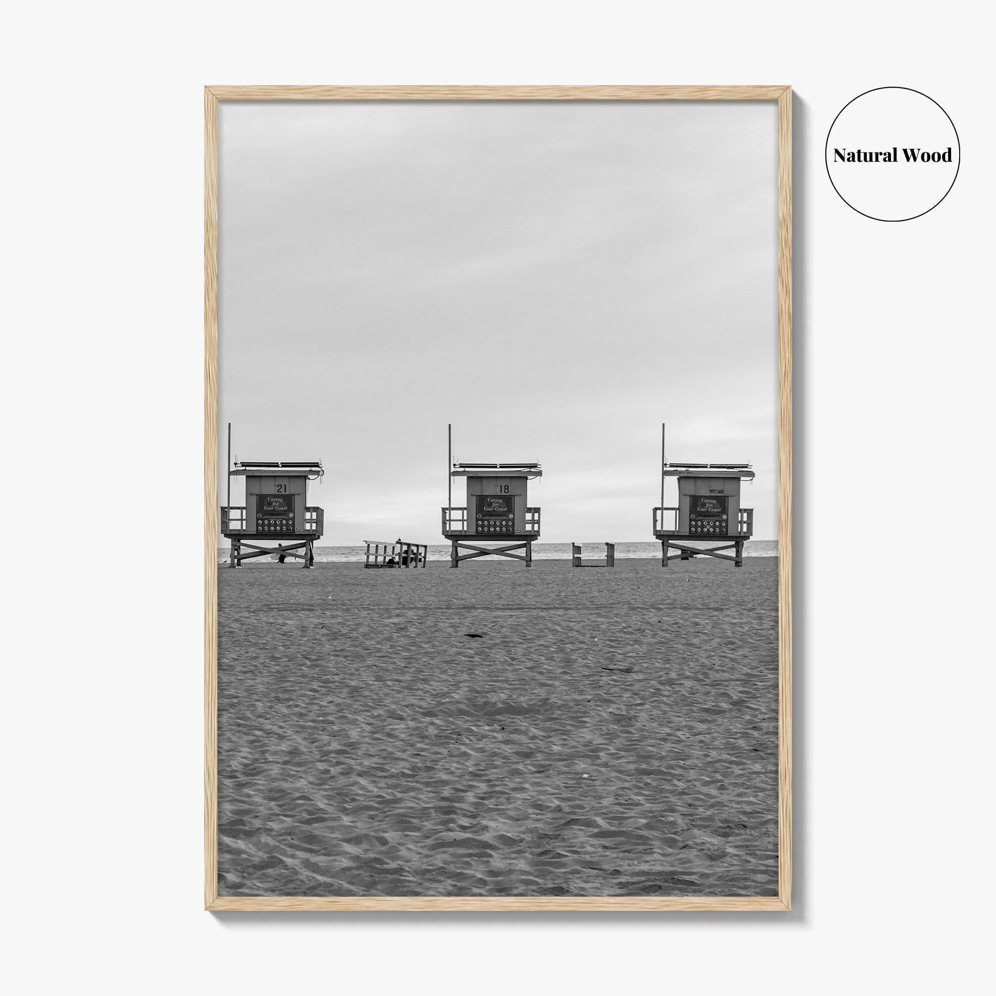 Venice Beach Black and White Fine Art Photo Print, Los Angeles Lifeguard Towers Poster