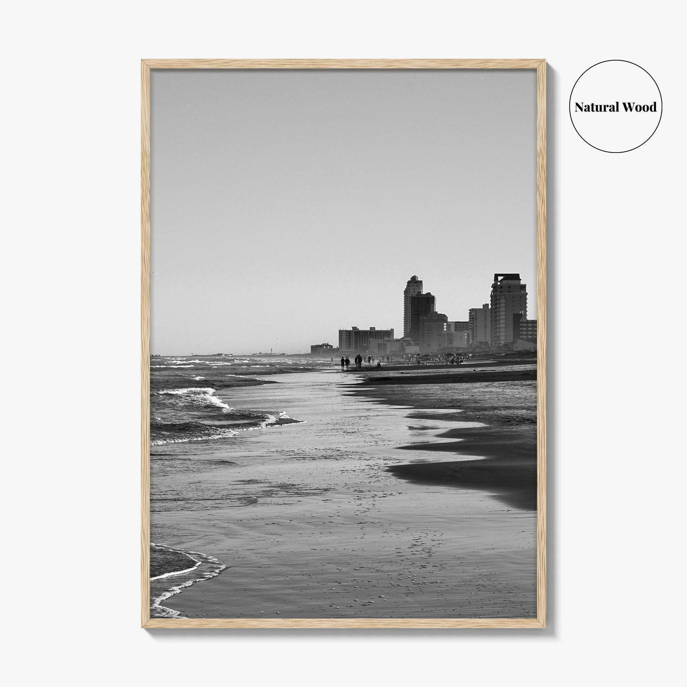 South Padre Island Black and White Fine Art Photo Print, Texas Shoreline Hotels Poster