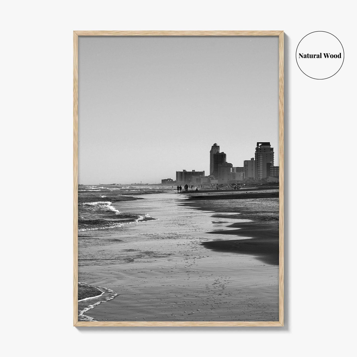South Padre Island Black and White Fine Art Photo Print, Texas Shoreline Hotels Poster