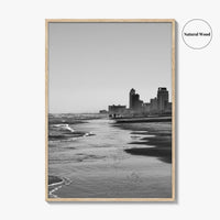 South Padre Island Black and White Fine Art Photo Print, Texas Shoreline Hotels Poster