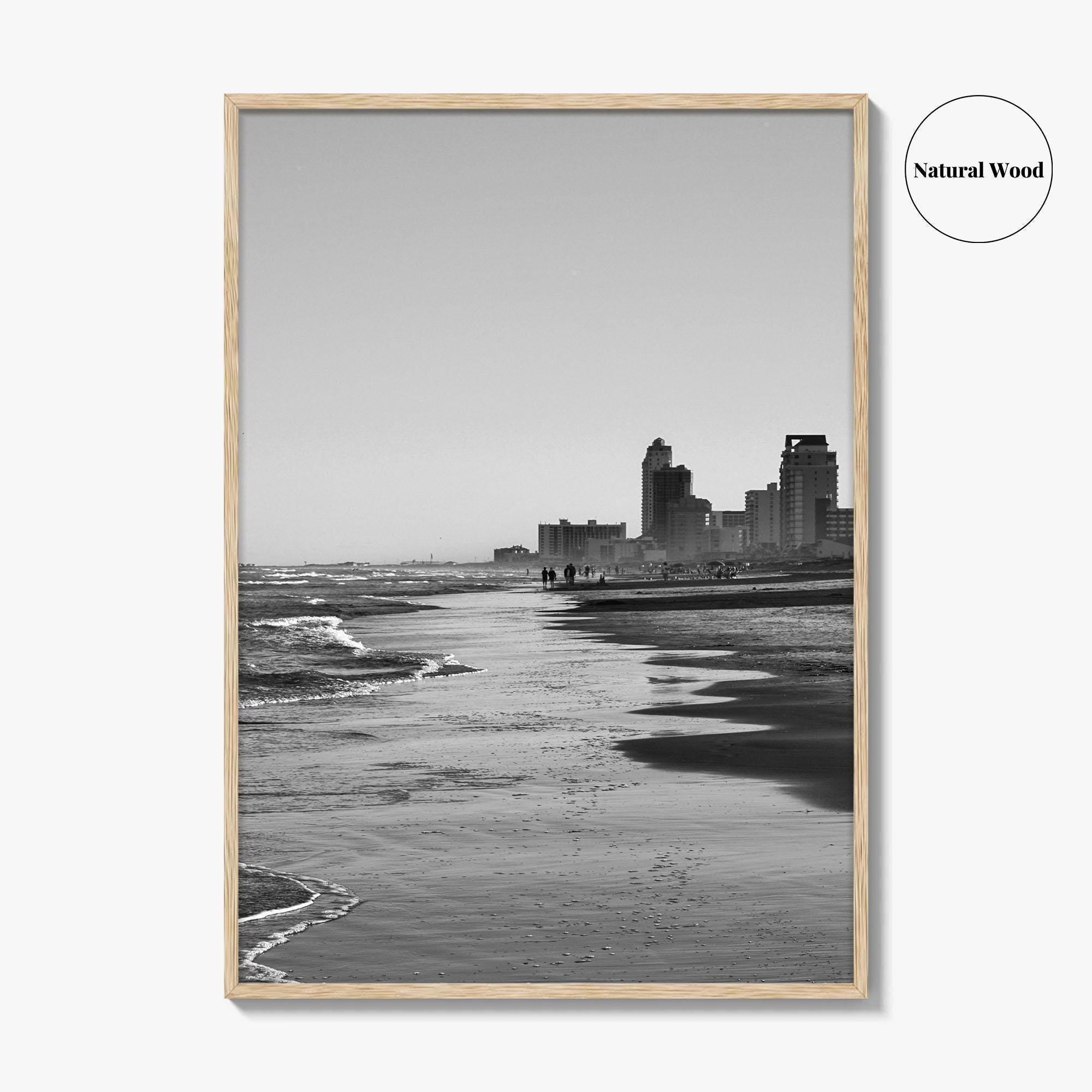 South Padre Island Black and White Fine Art Photo Print, Texas Shoreline Hotels Poster