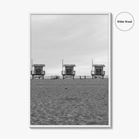 Venice Beach Black and White Fine Art Photo Print, Los Angeles Lifeguard Towers Poster
