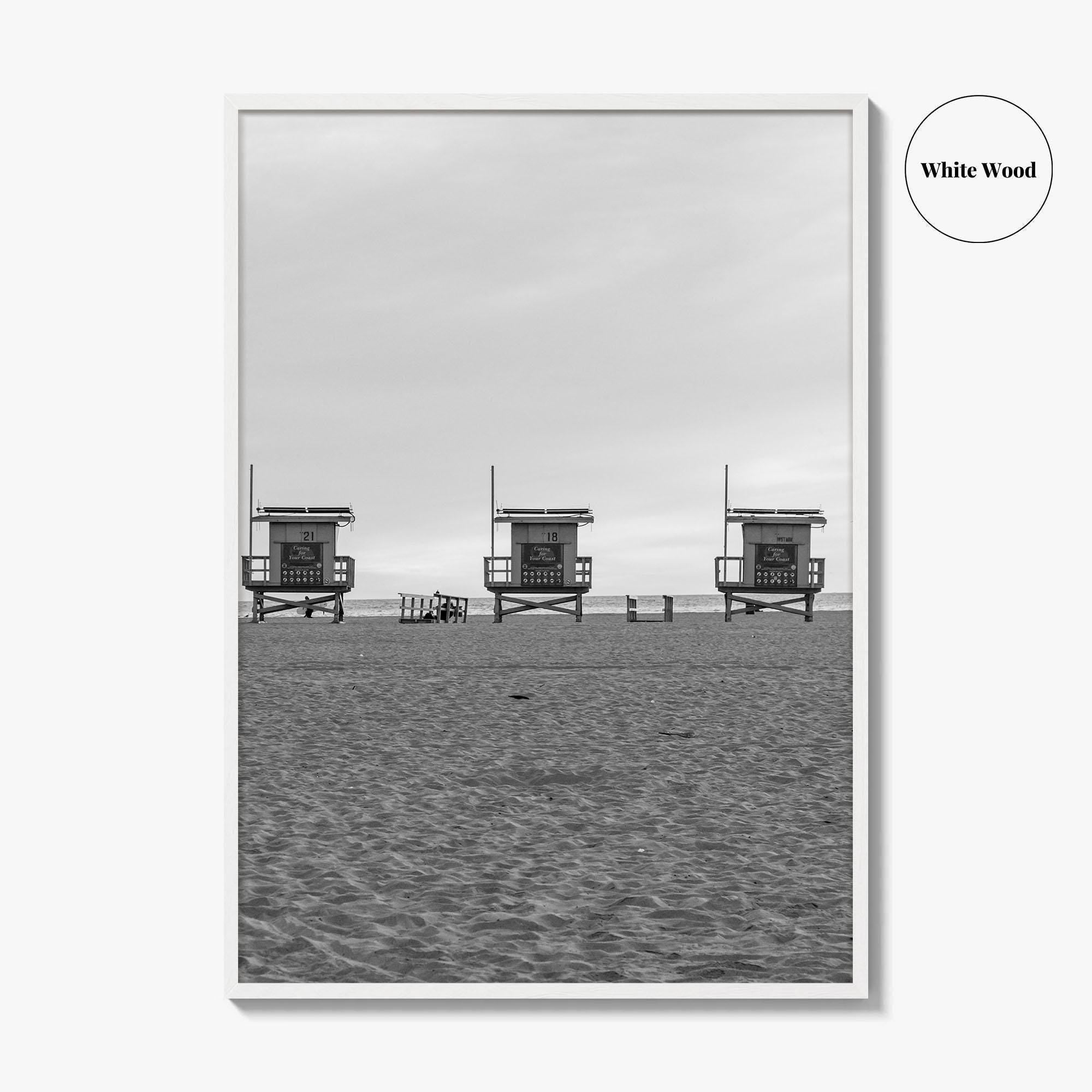 Venice Beach Black and White Fine Art Photo Print, Los Angeles Lifeguard Towers Poster