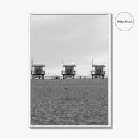 Venice Beach Black and White Fine Art Photo Print, Los Angeles Lifeguard Towers Poster