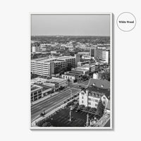 Kalamazoo Black and White Fine Art Photo Print, Michigan Aerial View, USA Wall Poster