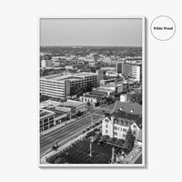 Kalamazoo Black and White Fine Art Photo Print, Michigan Aerial View, USA Wall Poster