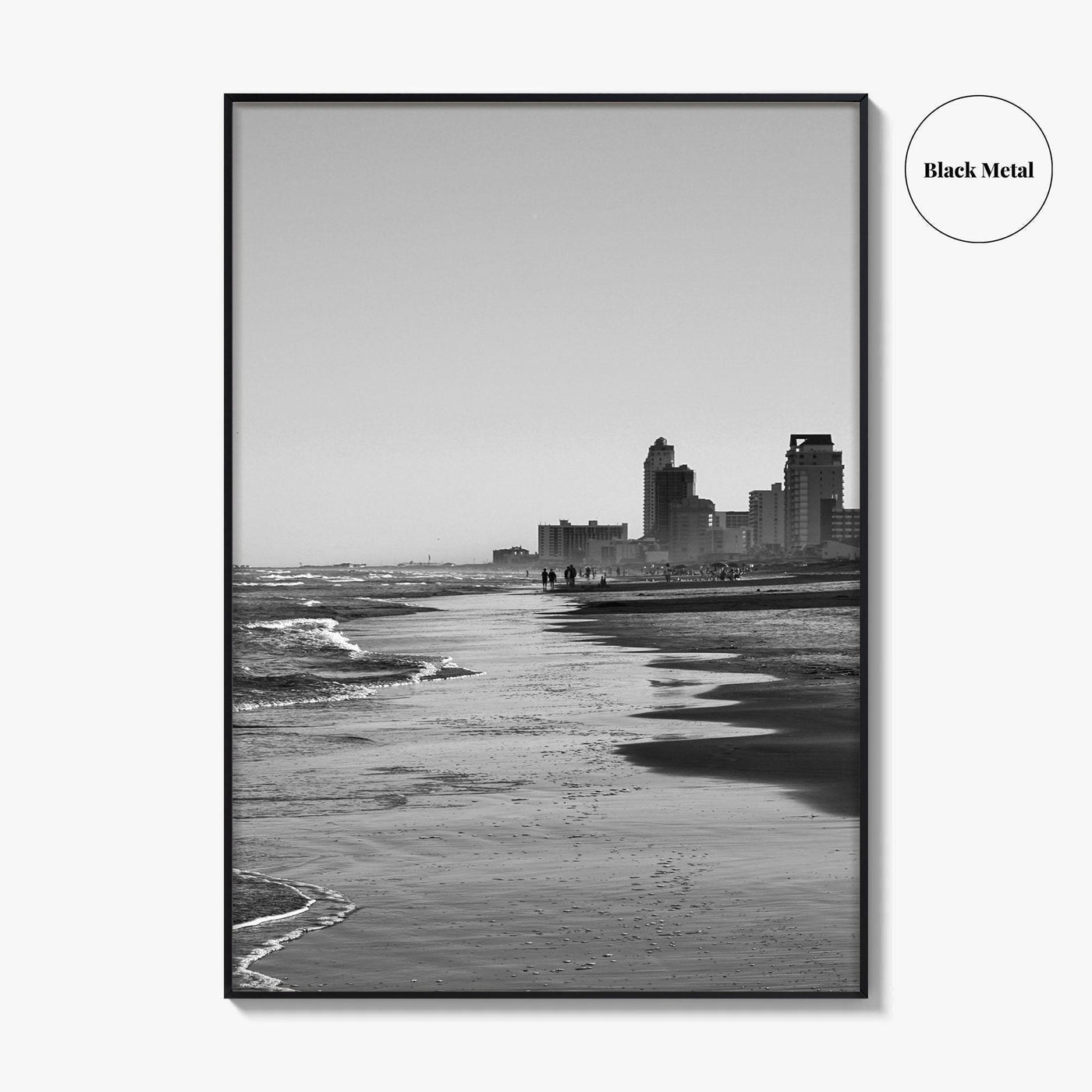 South Padre Island Black and White Fine Art Photo Print, Texas Shoreline Hotels Poster