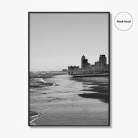 South Padre Island Black and White Fine Art Photo Print, Texas Shoreline Hotels Poster