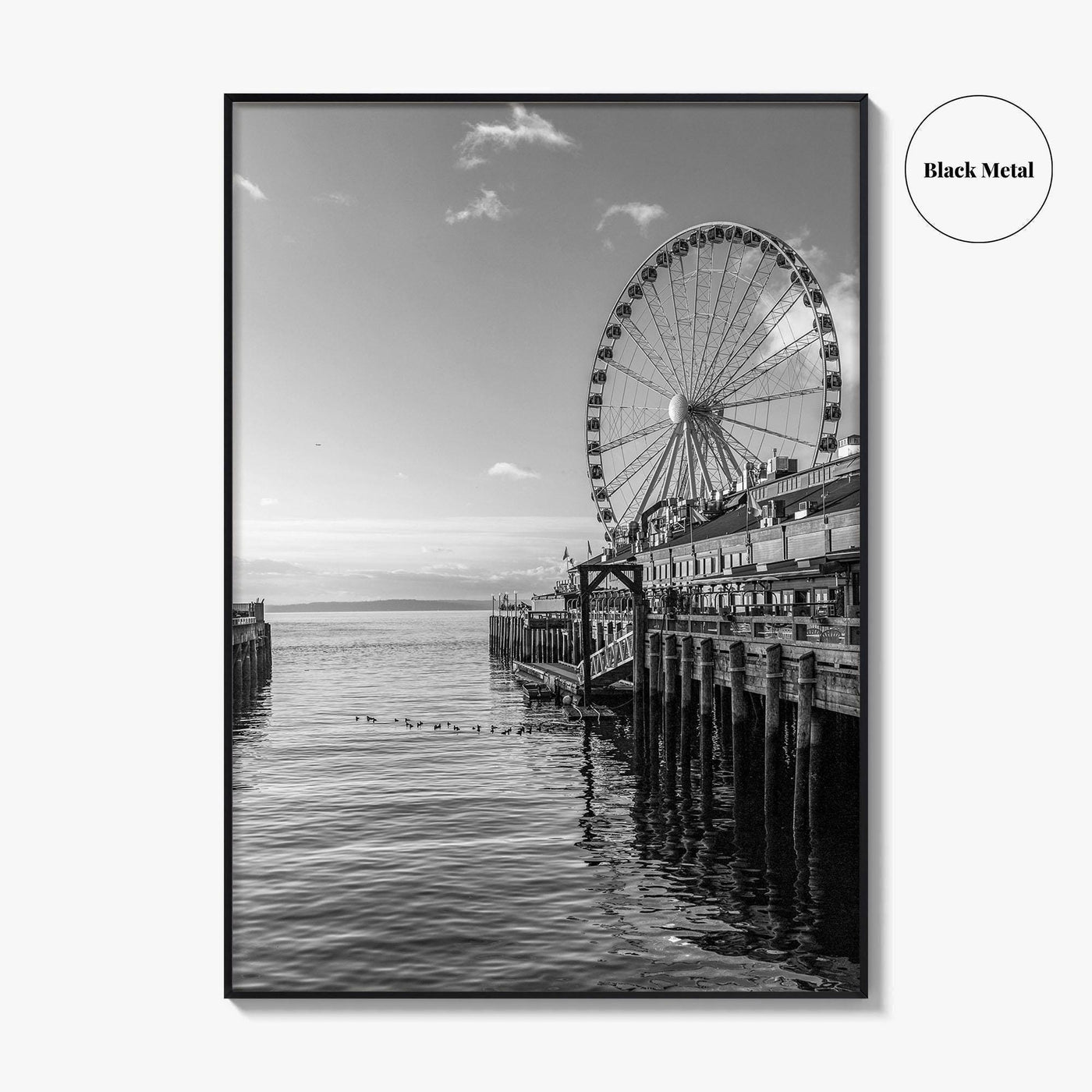 Seattle Black and White Fine Art Photo Print, Great Wheel Poster