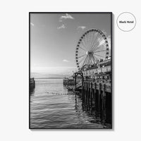 Seattle Black and White Fine Art Photo Print, Great Wheel Poster