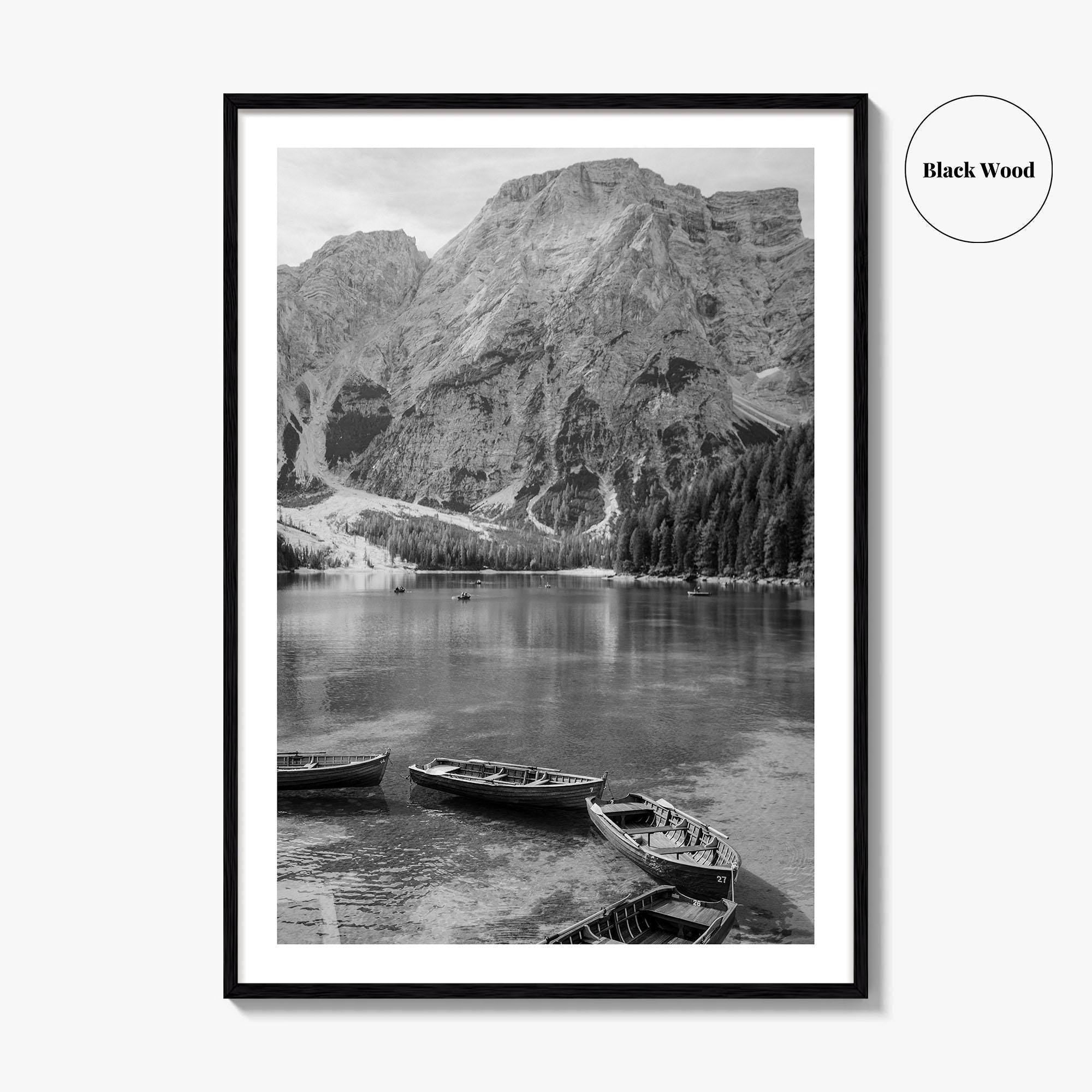 Lake Braies Black and White Fine Art Photo Print, Dolomites Italy Poster