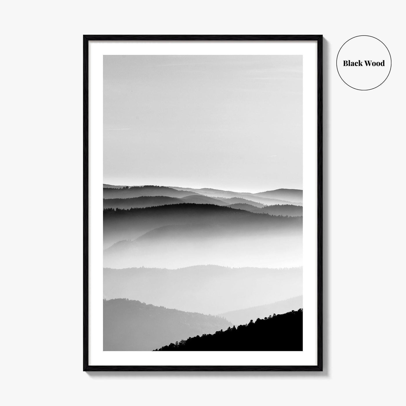 Vosges Mountains, Alsace, France Black and White Fine Art Photo Print, Aerial Wall Poster
