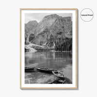 Lake Braies Black and White Fine Art Photo Print, Dolomites Italy Poster
