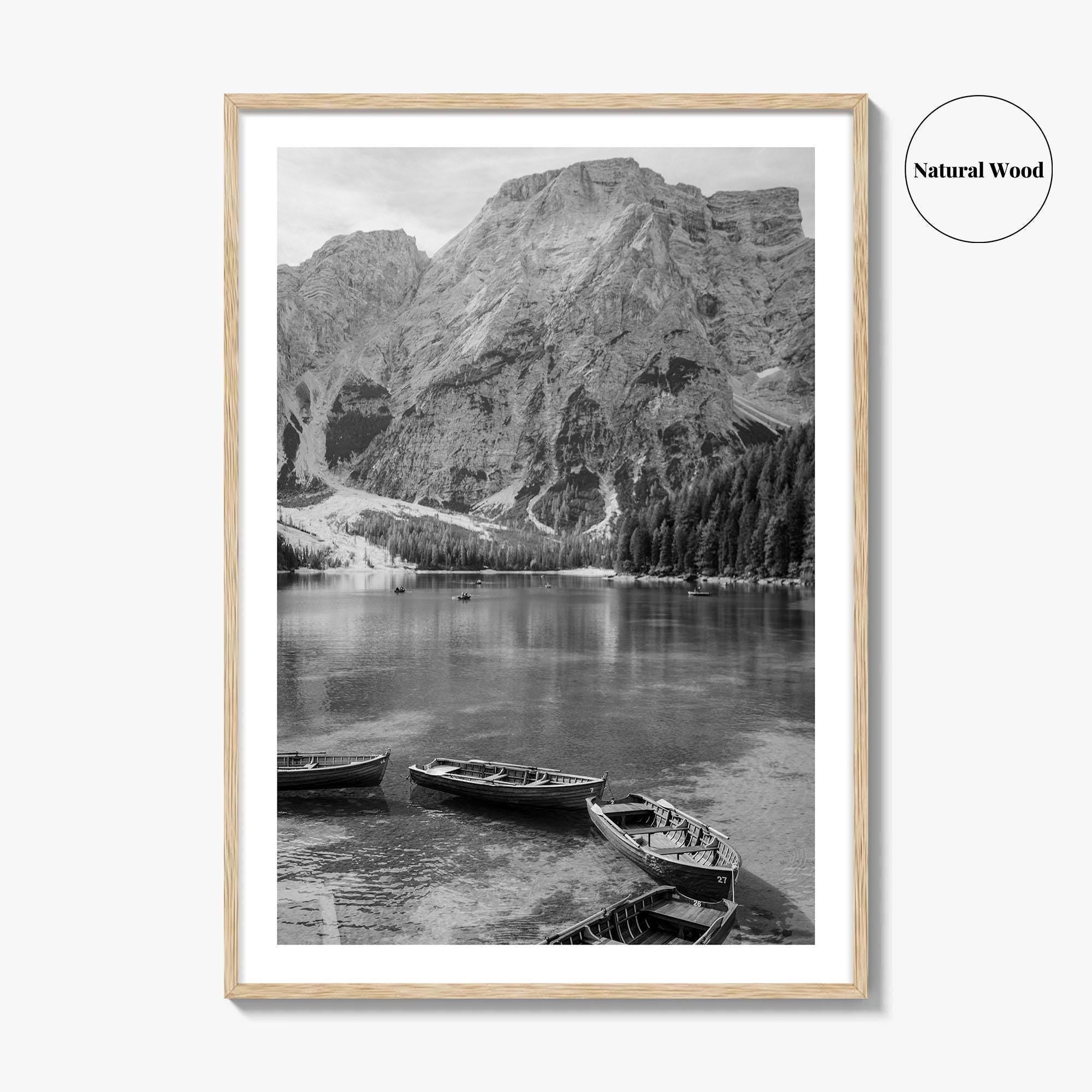 Lake Braies Black and White Fine Art Photo Print, Dolomites Italy Poster