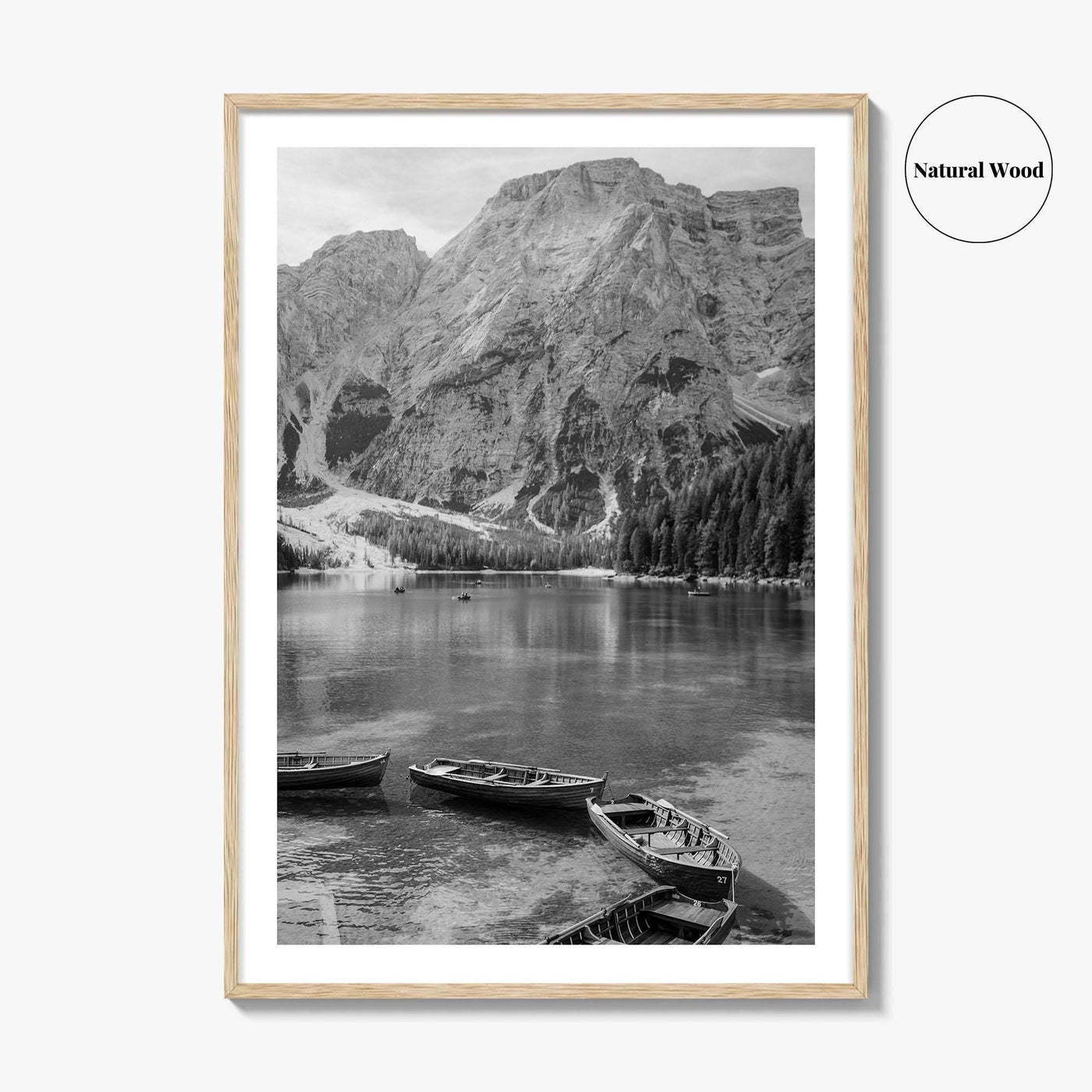 Lake Braies Black and White Fine Art Photo Print, Dolomites Italy Poster
