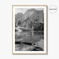 Lake Braies Black and White Fine Art Photo Print, Dolomites Italy Poster