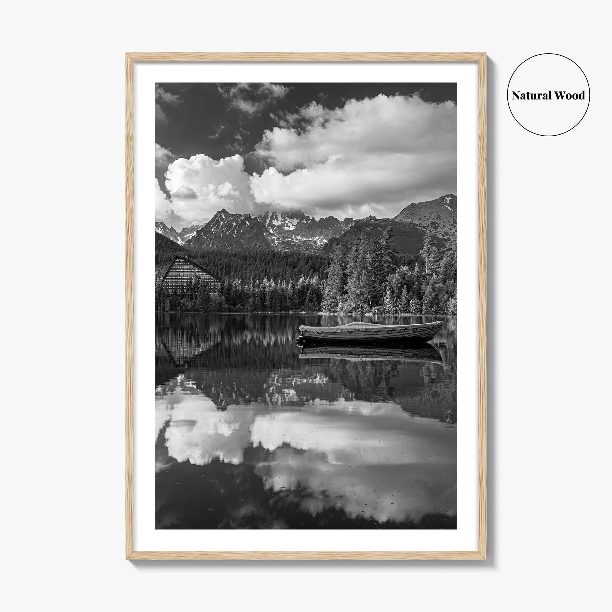 High Tatras Black and White Fine Art Photo Print, Strbske Pleso Lake, Slovakia Poster