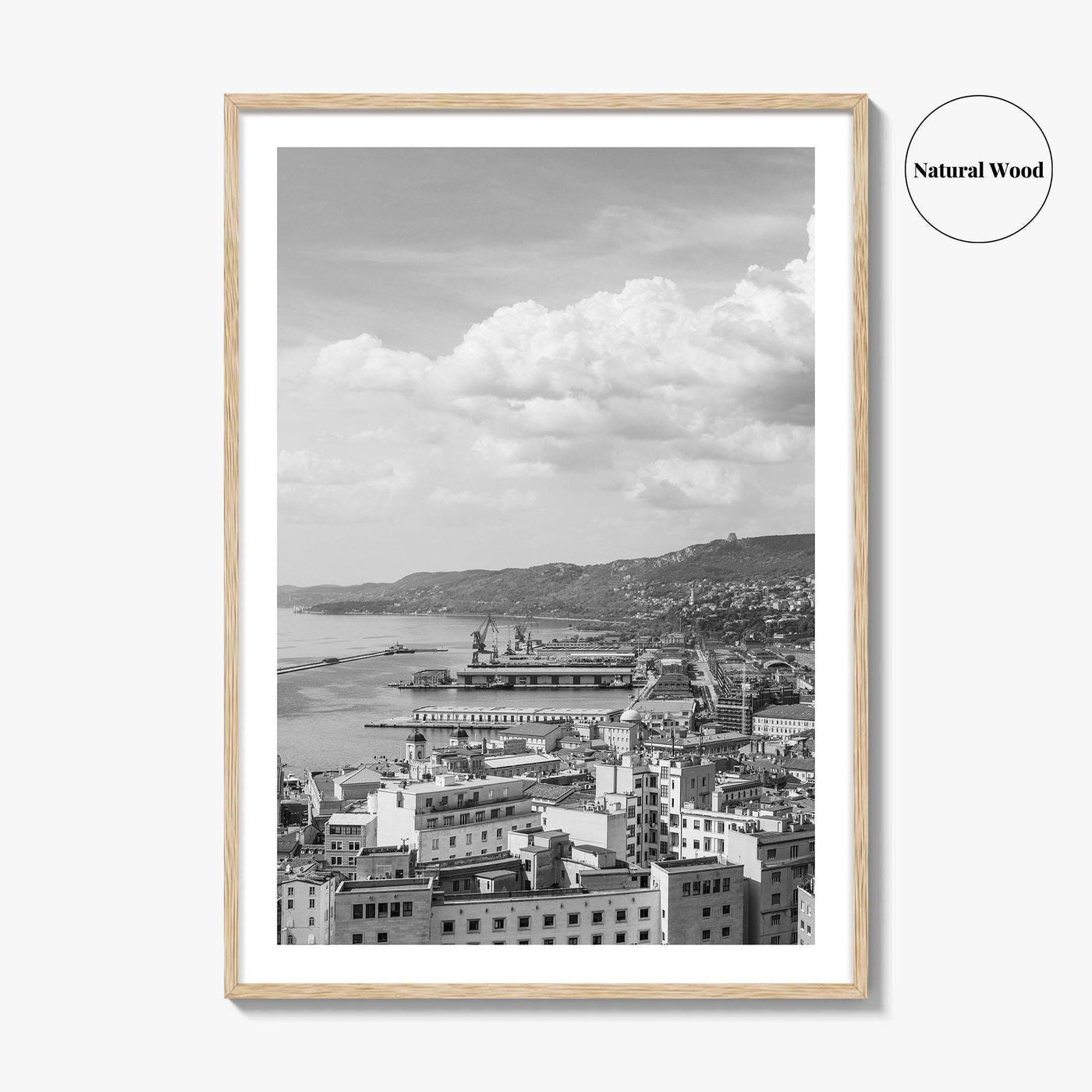 Trieste Black and White Fine Art Photo Print, Italy Panorama Wall Art Poster