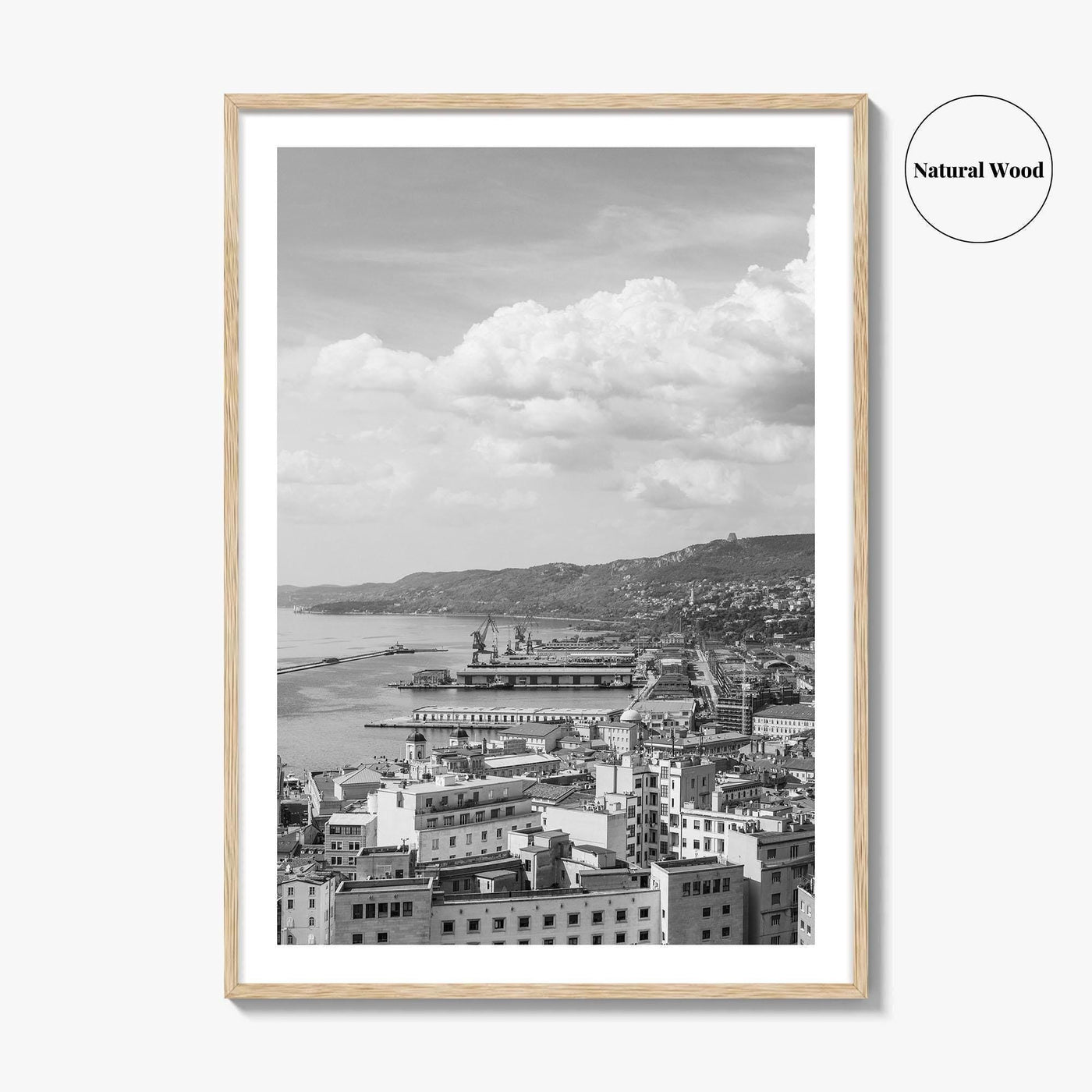 Trieste Black and White Fine Art Photo Print, Italy Panorama Wall Art Poster