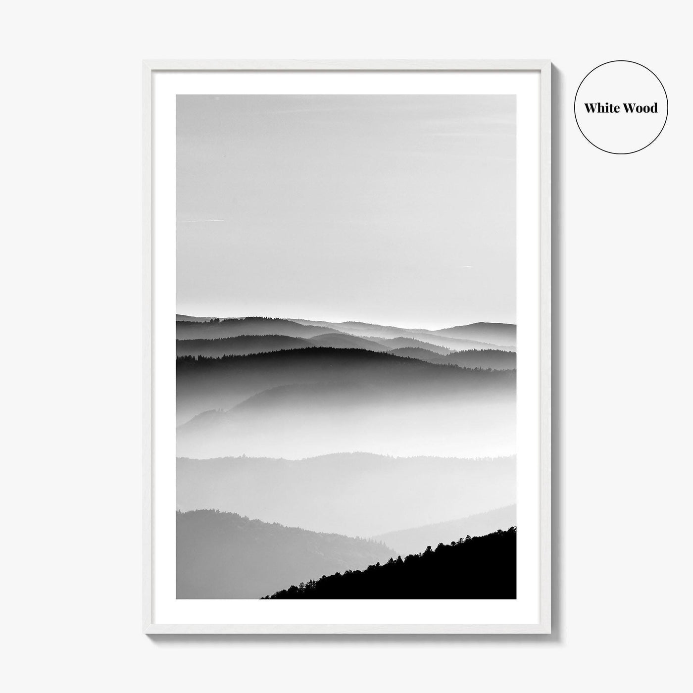 Vosges Mountains, Alsace, France Black and White Fine Art Photo Print, Aerial Wall Poster