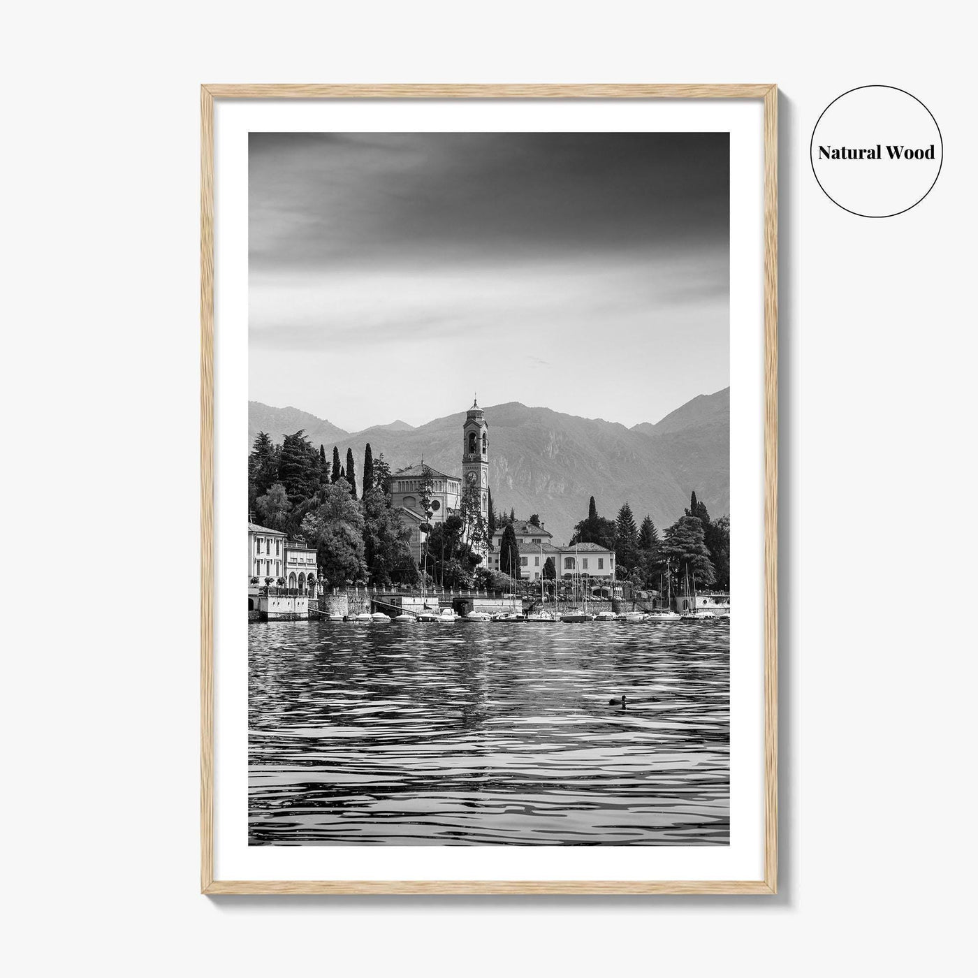 Lake Como Black and White Fine Art Photo Print, Mezzegra Italy Poster