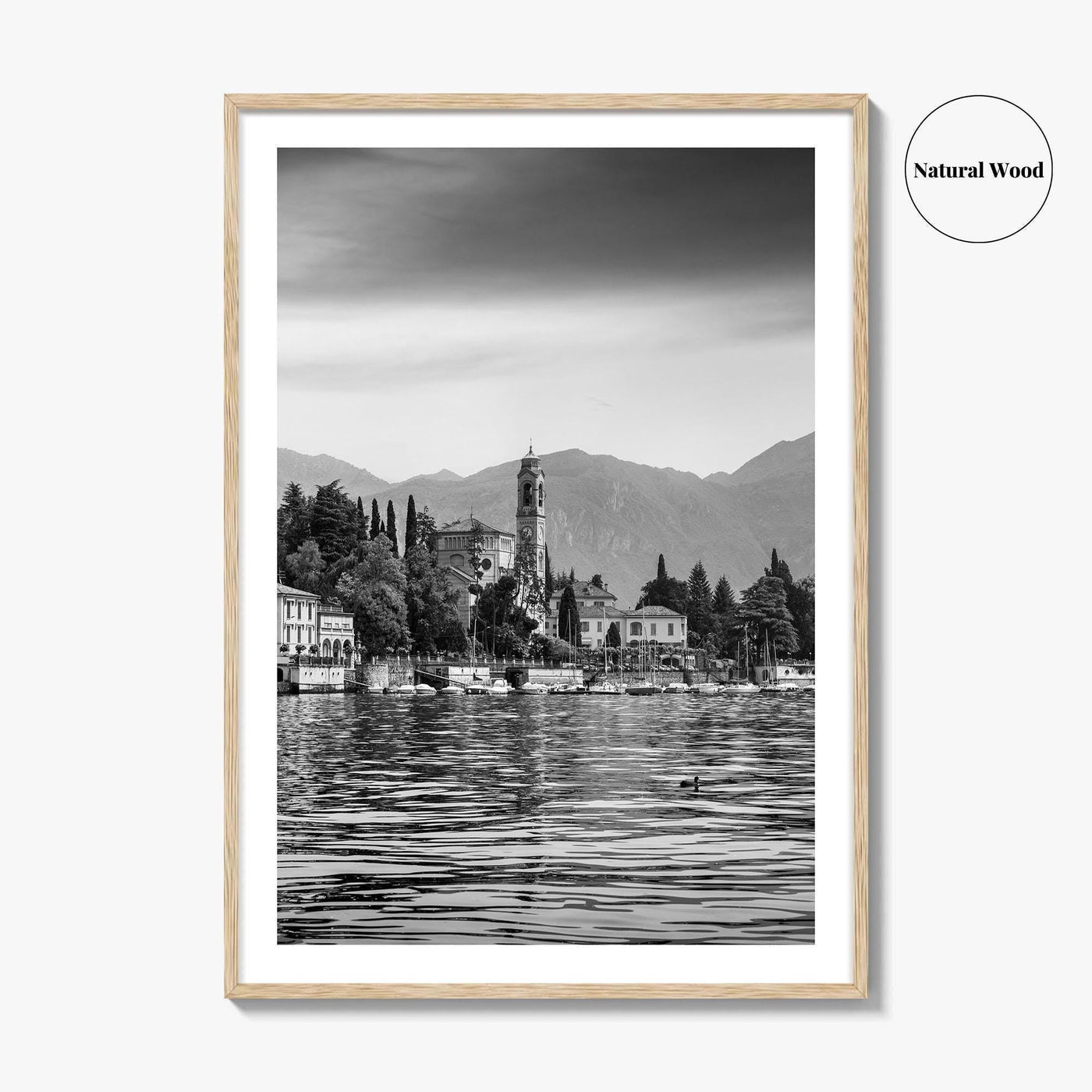 Lake Como Black and White Fine Art Photo Print, Mezzegra Italy Poster