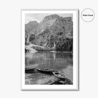 Lake Braies Black and White Fine Art Photo Print, Dolomites Italy Poster