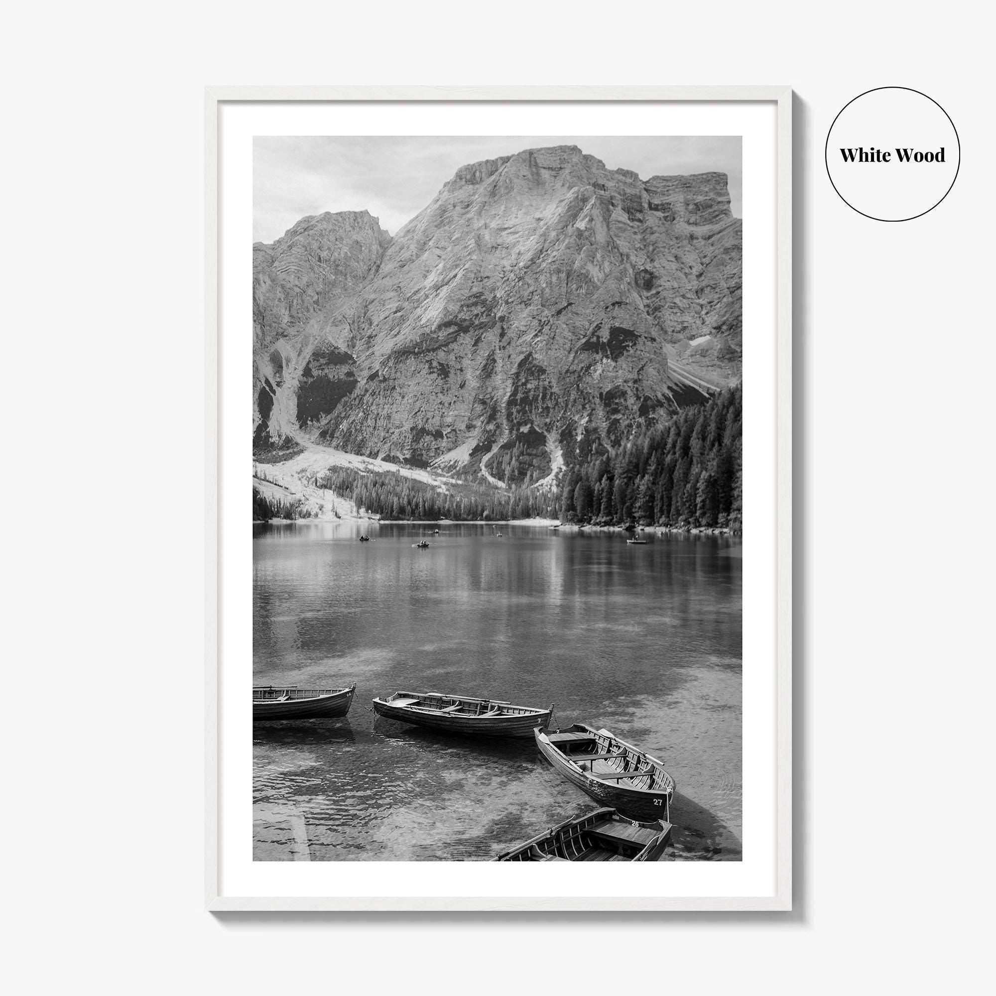Lake Braies Black and White Fine Art Photo Print, Dolomites Italy Poster