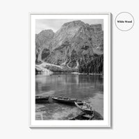 Lake Braies Black and White Fine Art Photo Print, Dolomites Italy Poster