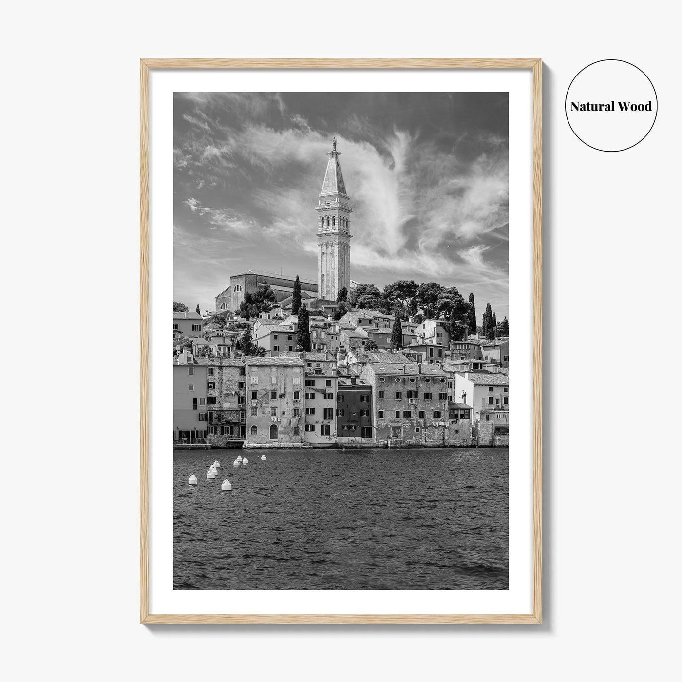 Rovinj Black and White Fine Art Photo Print, Old Town Harbor, Istria Croatia Poster