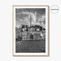Rovinj Black and White Fine Art Photo Print, Old Town Harbor, Istria Croatia Poster