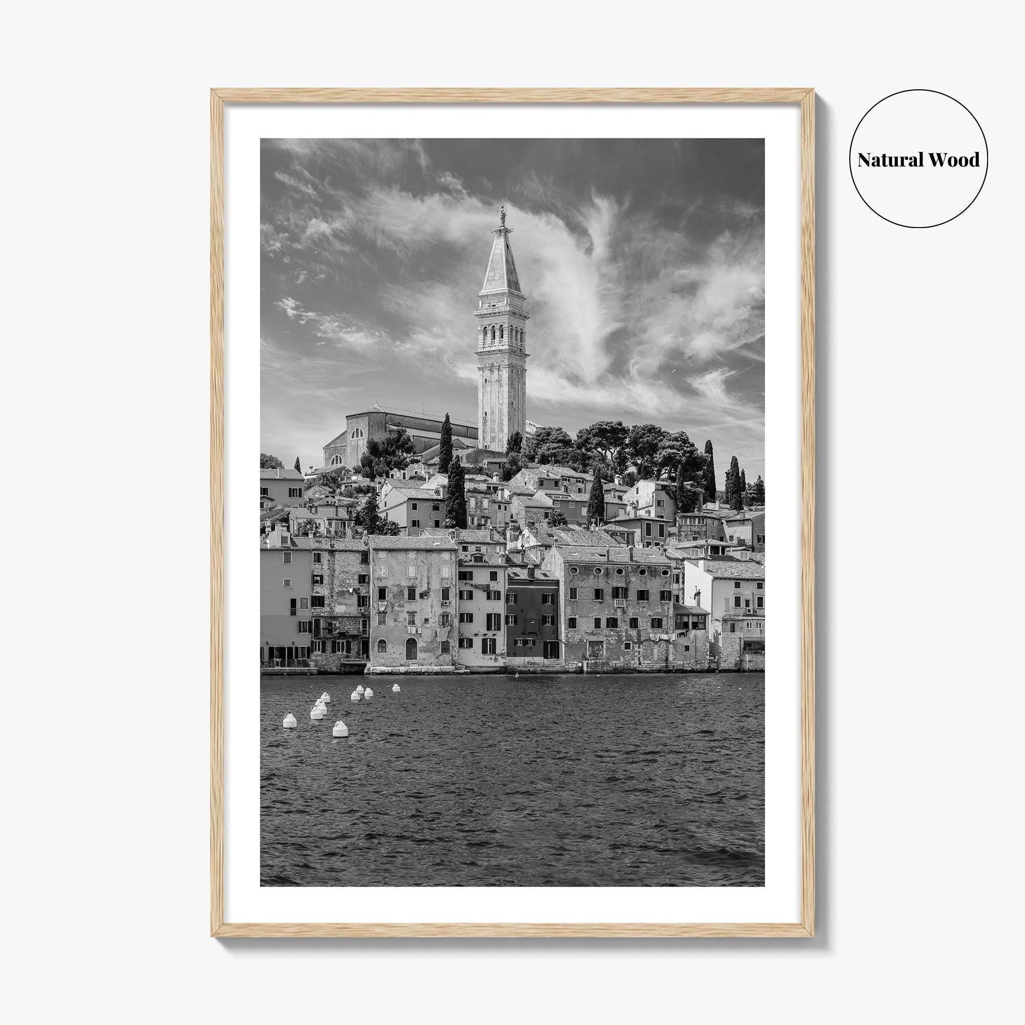 Rovinj Black and White Fine Art Photo Print, Old Town Harbor, Istria Croatia Poster