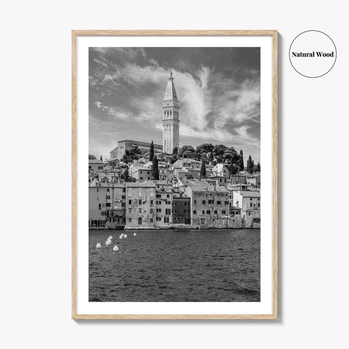 Rovinj Black and White Fine Art Photo Print, Old Town Harbor, Istria Croatia Poster