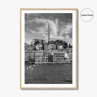 Rovinj Black and White Fine Art Photo Print, Old Town Harbor, Istria Croatia Poster