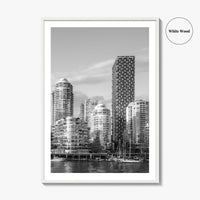 Vancouver Skyline Black and White Fine Art Photo Print, Yaletown, BC Canada Wall Poster