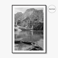 Lake Braies Black and White Fine Art Photo Print, Dolomites Italy Poster