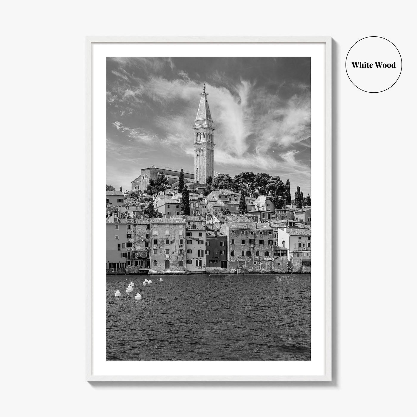 Rovinj Black and White Fine Art Photo Print, Old Town Harbor, Istria Croatia Poster
