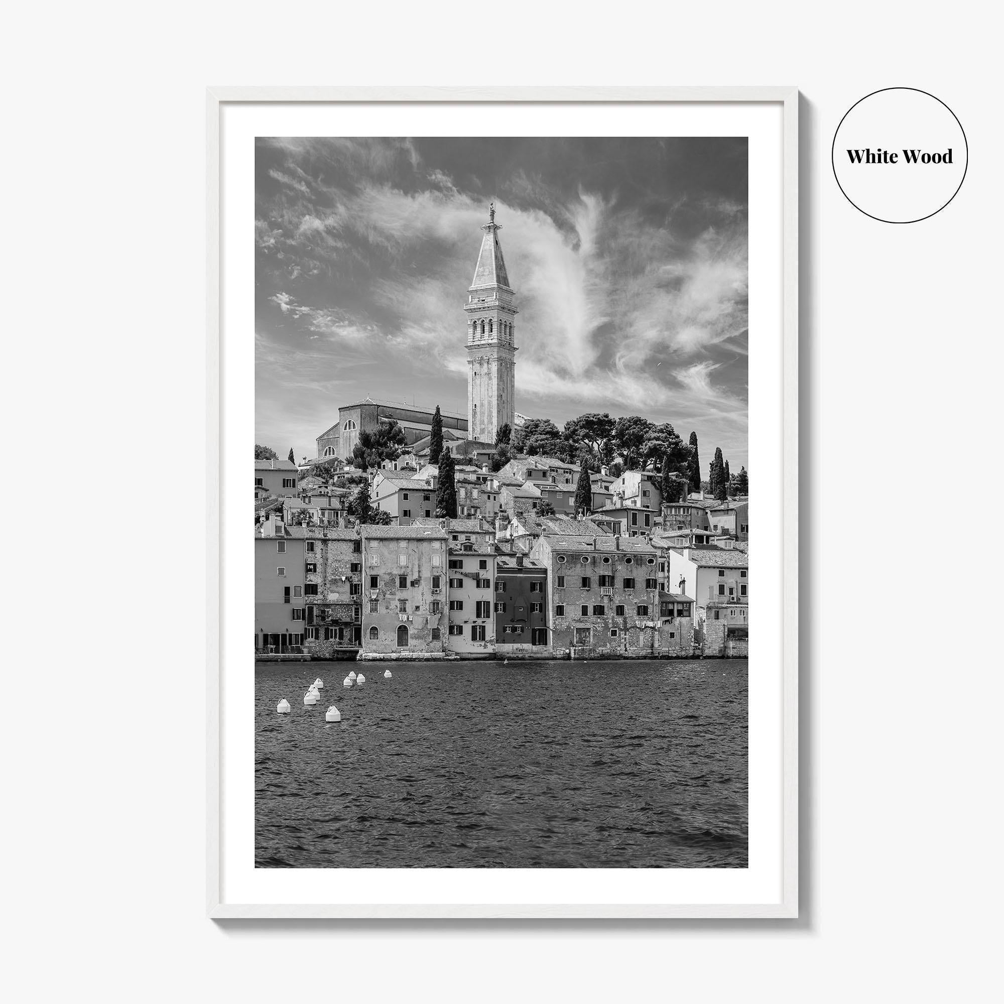 Rovinj Black and White Fine Art Photo Print, Old Town Harbor, Istria Croatia Poster