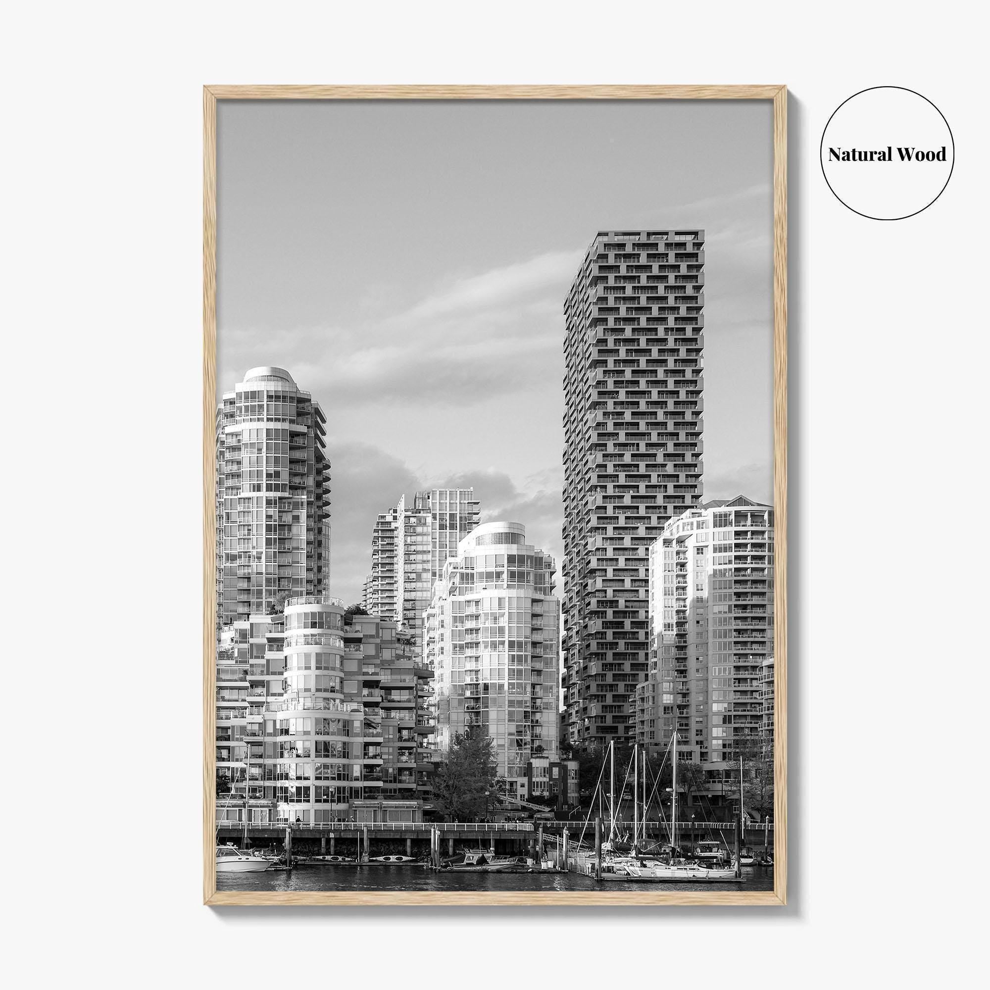 Vancouver Skyline Black and White Fine Art Photo Print, Yaletown, BC Canada Wall Poster