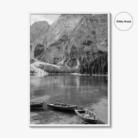 Lake Braies Black and White Fine Art Photo Print, Dolomites Italy Poster