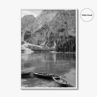 Lake Braies Black and White Fine Art Photo Print, Dolomites Italy Poster
