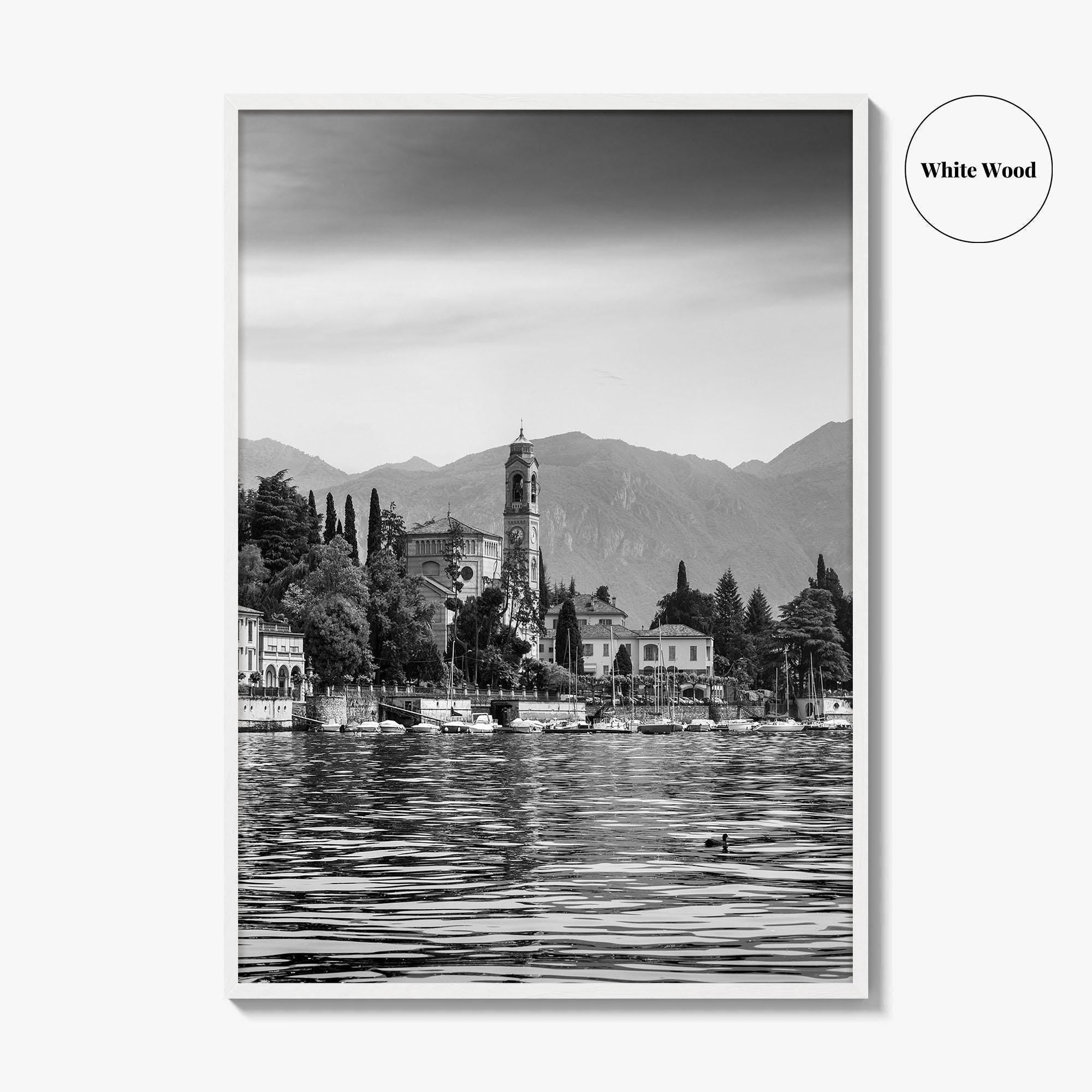 Lake Como Black and White Fine Art Photo Print, Mezzegra Italy Poster