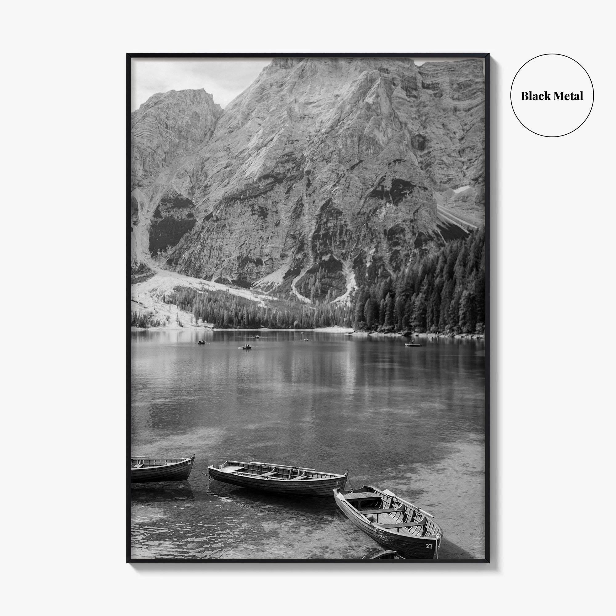Lake Braies Black and White Fine Art Photo Print, Dolomites Italy Poster