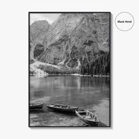 Lake Braies Black and White Fine Art Photo Print, Dolomites Italy Poster