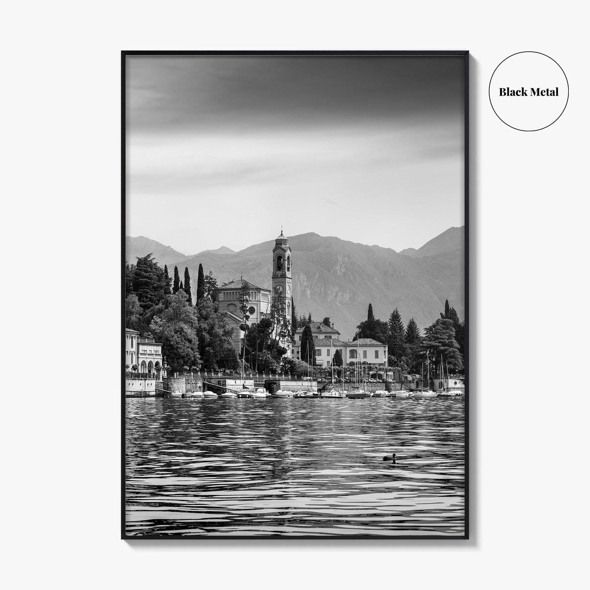 Lake Como Black and White Fine Art Photo Print, Mezzegra Italy Poster