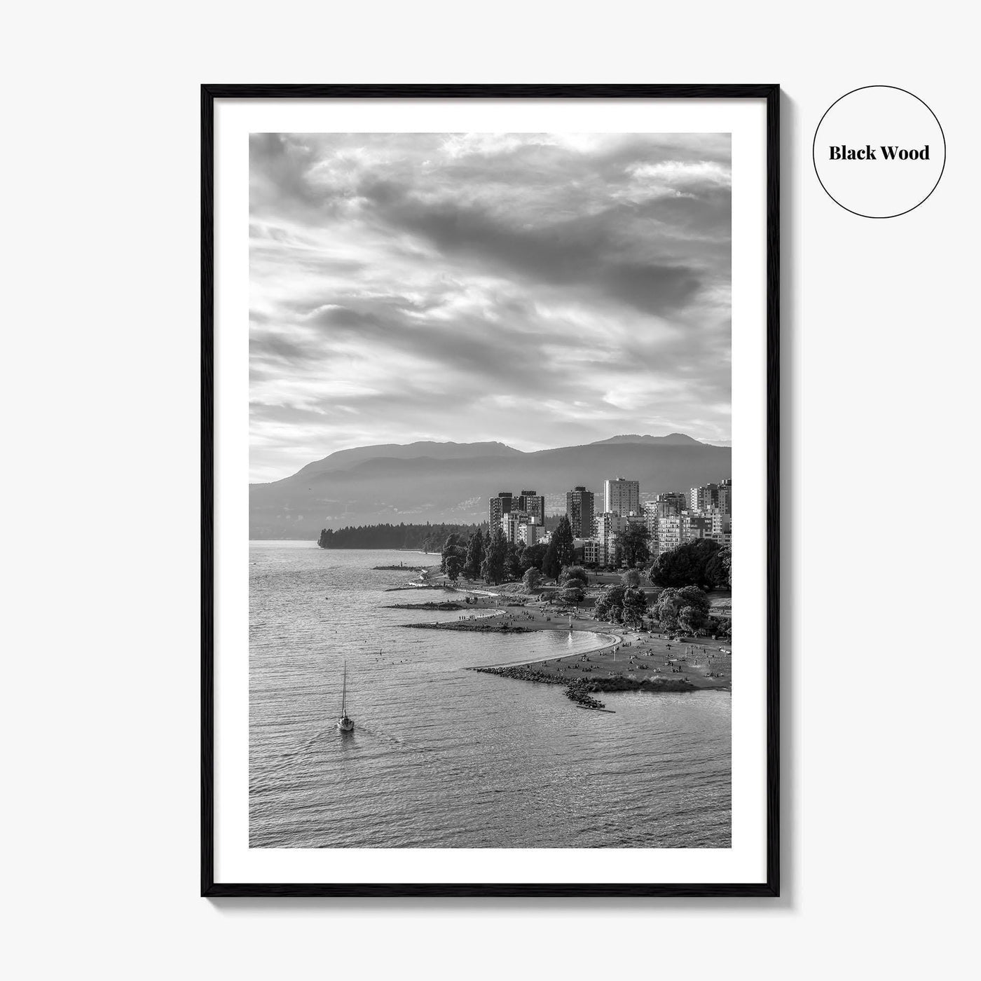 Vancouver Skyline Black and White Fine Art Photo Print, False Creek Poster, Canada Poster