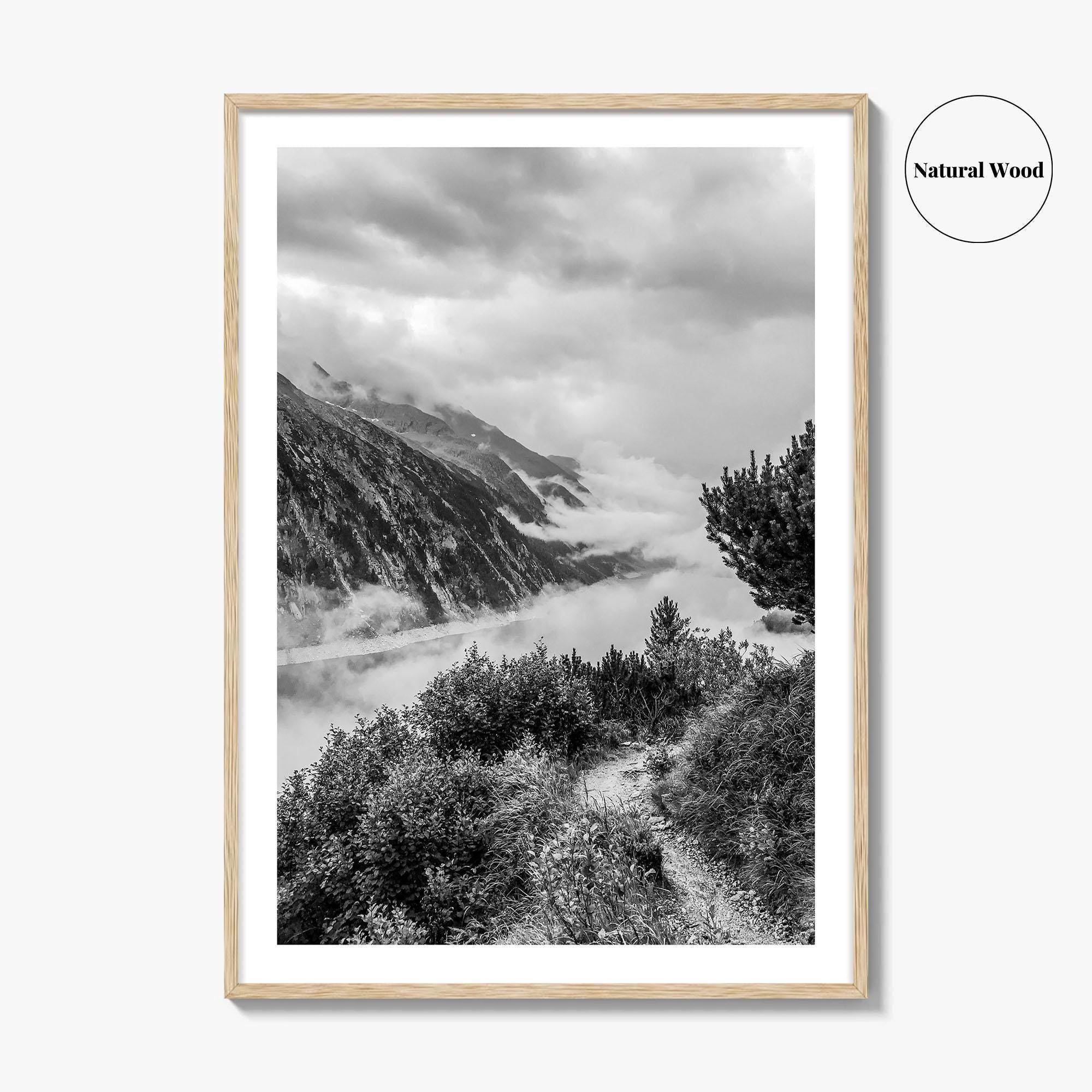 Schlegeis Lake Black and White Fine Art Photo Print, Zillertal Alps Mayrhofen Tyrol Poster