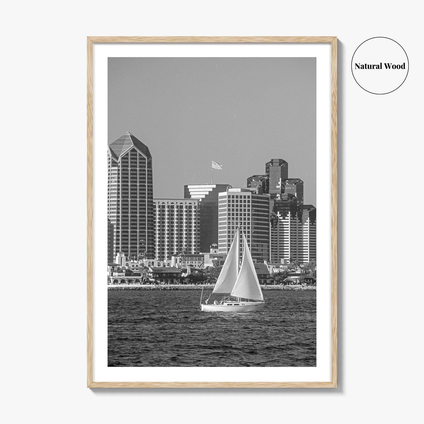 San Diego Skyline Black and White Fine Art Photo Print, Coronado California Poster
